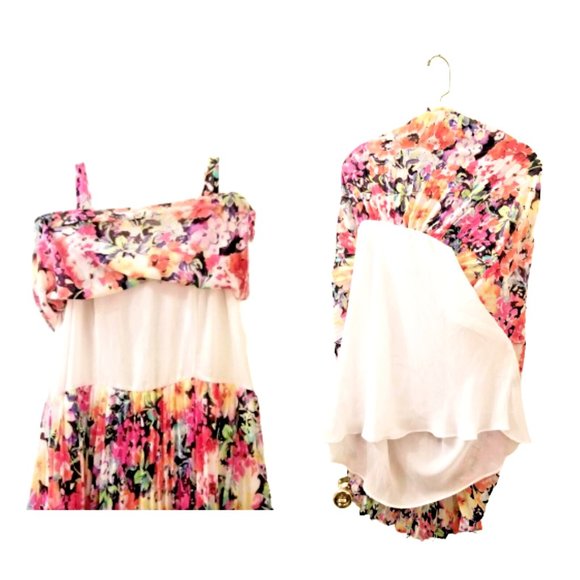 LAUREN RALPH LAUREN Colorful Floral Dress Sz 8 Petite Pleated Georgette Short - Picture 6 of 8